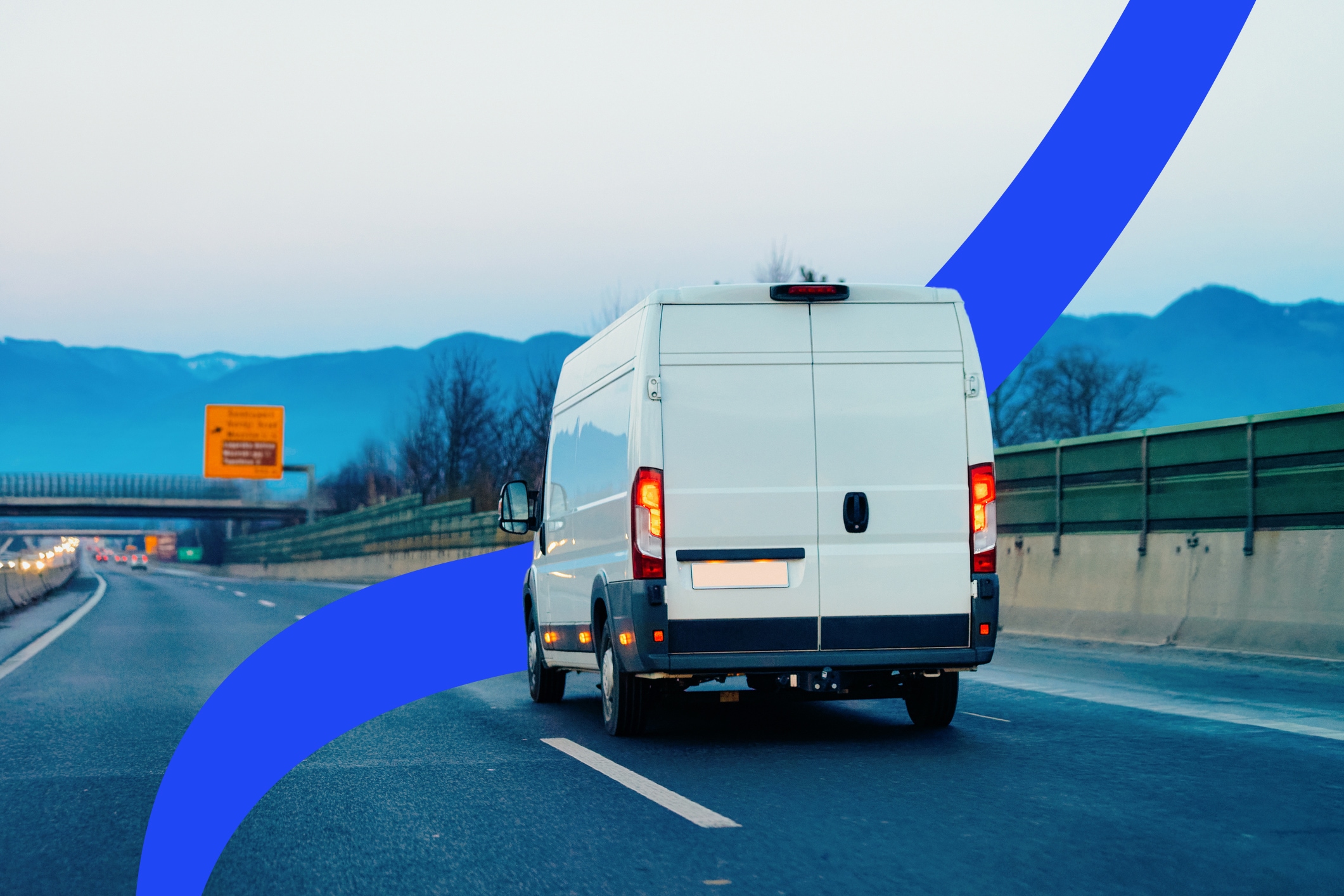 van driving on an open highway